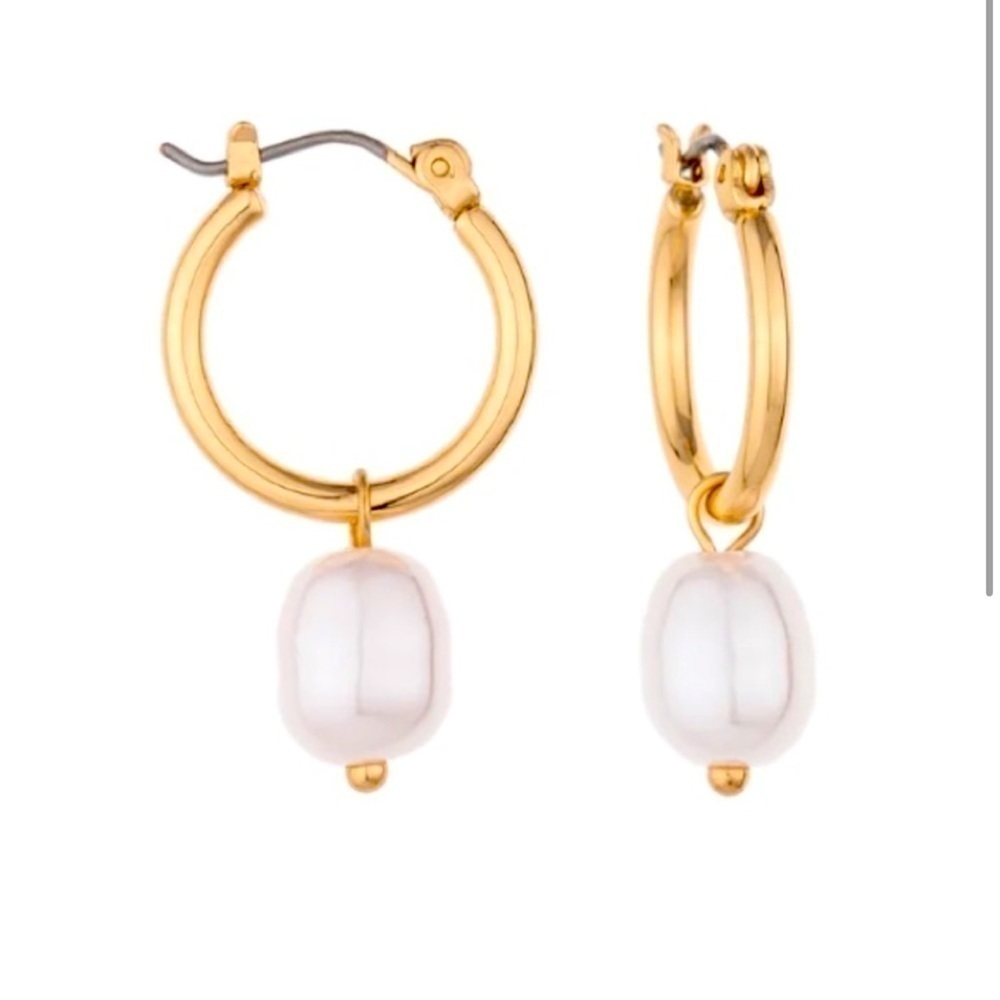 Pearl Huggie Hoop Earrings (gold tone) with Removable Pearls NWT